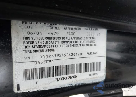 2005 Volvo S60 2.5T from USA, damaged, VIN YV1RS592452426170